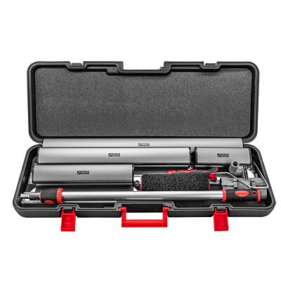Zestaw: aluminiowe szpachle do gładzi: 25, 40, 60, 80 cm, adapter, kij teleskopowy 1.4m, wałek do gładzi, walizka 90 cm